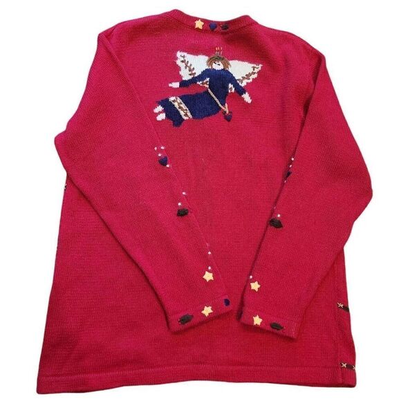 Vintage Quacker Factory Cardigan Sweater Women's Medium Red Angel Christmas - Picture 2 of 5